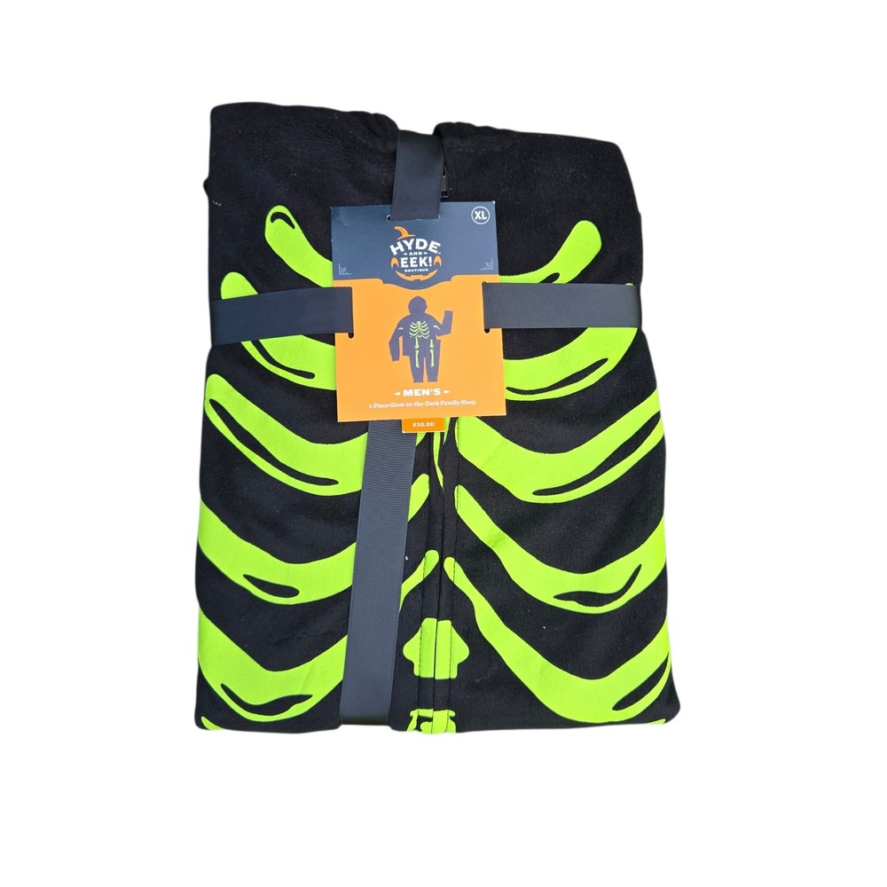 NWT Men's glow in‎ the dark skeleton one piece sleeper /costume sz XL